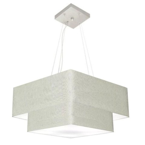 Lustre Pendente Duplo Quadrado Vivare Md-4344 Cúpula em Tecido 45x35cm - Bivolt 127/220v Rustico-