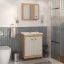 Ver imagem 1 de Armário Conjunto de Banheiro com Gabinete, Cuba e Espelheira 3 Portas 60 cm