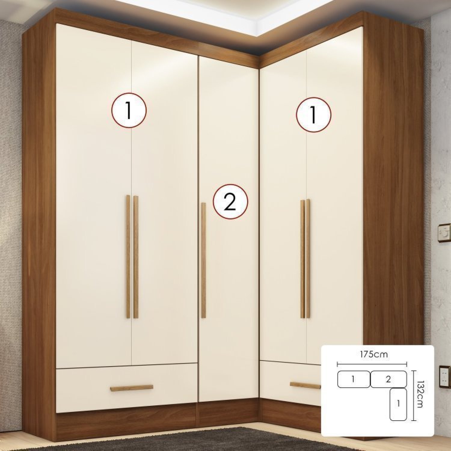 Quarto Modulado de Canto 3 Peças 5 Portas 2 Gavetas Smart Plus - 2