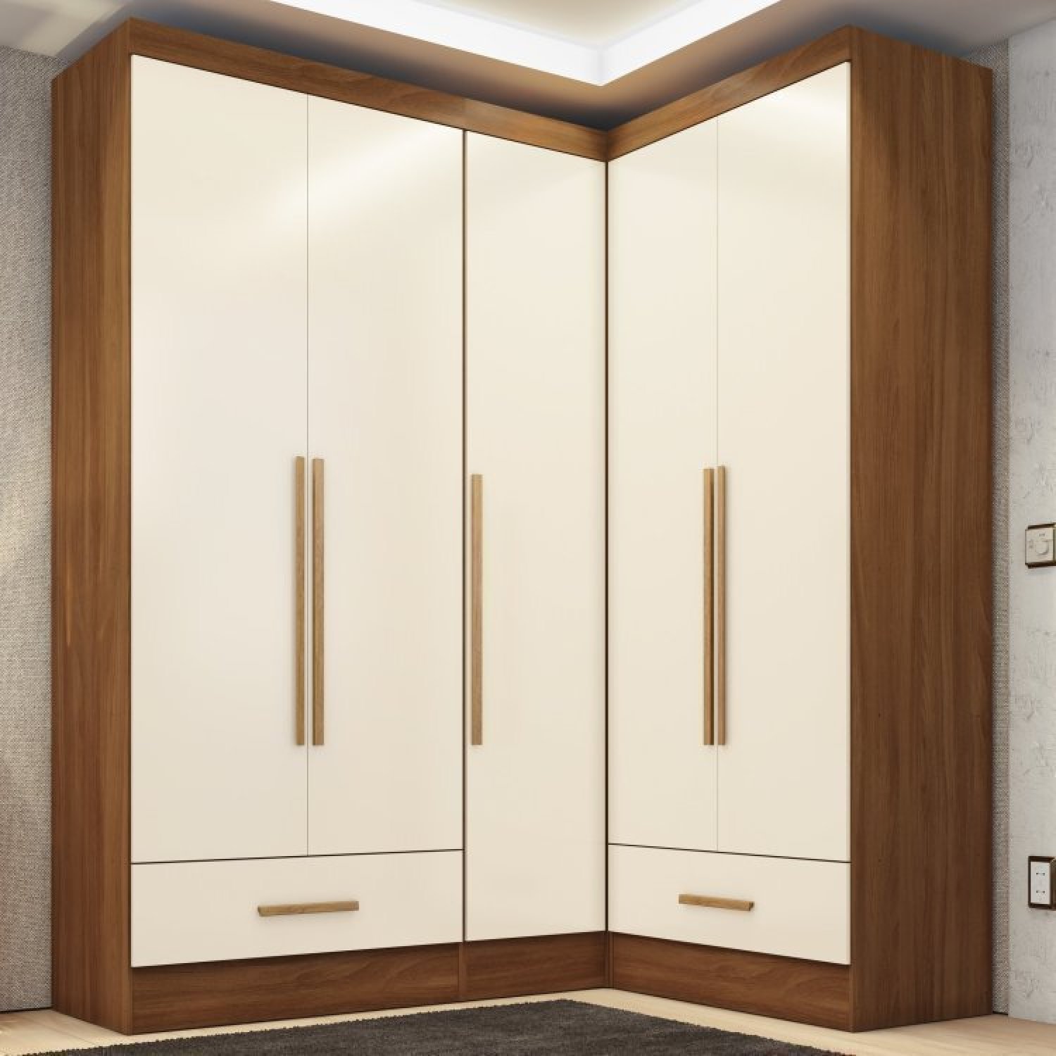 Quarto Modulado de Canto 3 Peças 5 Portas 2 Gavetas Smart Plus