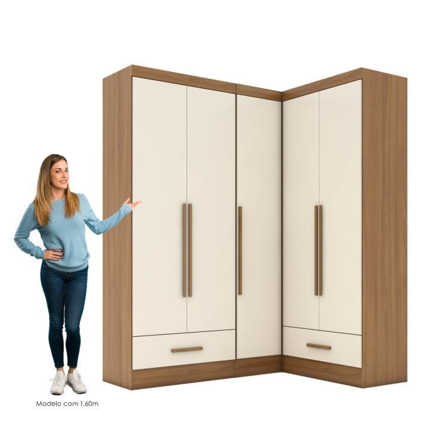 Quarto Modulado de Canto 3 Peças 5 Portas 2 Gavetas Smart Plus - 4