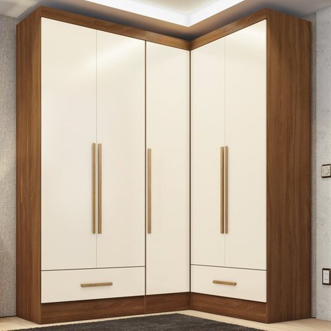 Quarto Modulado de Canto 100% MDF 3 Peças 5 Portas 2 Gavetas Smart Plus Espresso Móveis