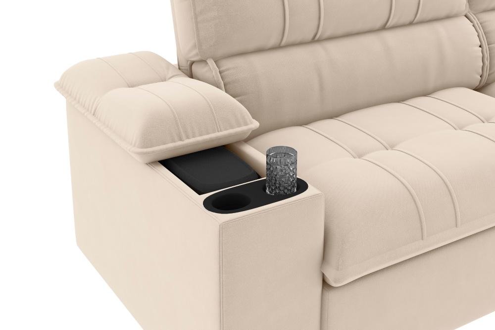 Sofá Stylus 2,10m Retrátil/reclinável com Porta Copos e Cooler Suede Capuccino - Xflex Sofás - 2