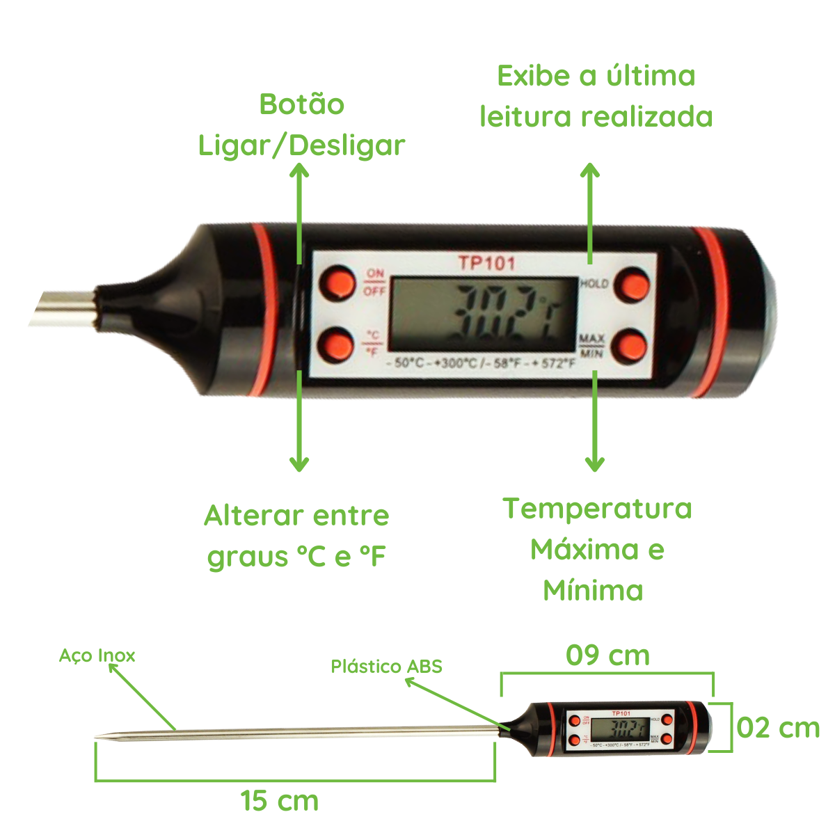 Termômetro Culinário Digital Espeto Alimento Cozinha Luatek ...