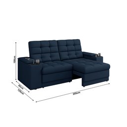 Sofá Confort Premium 2,05m Assento Retrátil/reclinável Porta Copos e Usb Suede Petróleo - Xflex - 3