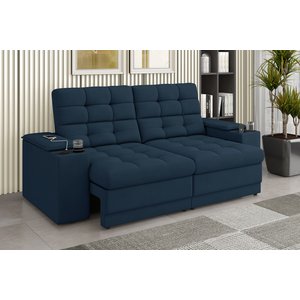 Sofá Confort Premium 2,05m Assento Retrátil/reclinável Porta Copos e Usb Suede Petróleo - Xflex