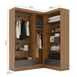 Quarto Modulado de Canto 3 Peças 5 Portas 2 Gavetas Smart Plus - 6