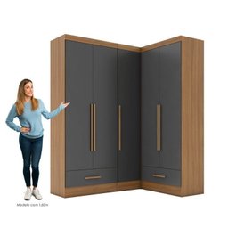 Quarto Modulado de Canto 100% MDF 3 Peças 5 Portas 2 Gavetas Smart Plus Espresso Móveis Cinza/Cinamomo/Chumbo - 4 Quarto Modulado de Canto 100% MDF 3 Peças 5 Portas 2 Gavetas Smart Plus Espresso Móveis Cinza/Cinamomo/Chumbo - 4