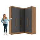 Ver imagem 4 de Quarto Modulado de Canto 100% MDF 3 Peças 5 Portas 2 Gavetas Smart Plus Espresso Móveis Cinza/Cinamomo/Chumbo