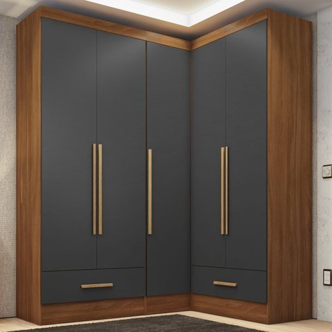 Quarto Modulado de Canto 100% MDF 3 Peças 5 Portas 2 Gavetas Smart Plus Espresso Móveis