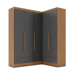 Quarto Modulado de Canto 100% MDF 3 Peças 5 Portas 2 Gavetas Smart Plus Espresso Móveis Cinza/Cinamomo/Chumbo - 3 Quarto Modulado de Canto 100% MDF 3 Peças 5 Portas 2 Gavetas Smart Plus Espresso Móveis Cinza/Cinamomo/Chumbo - 3