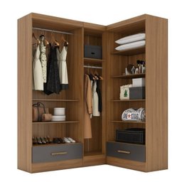 Quarto Modulado de Canto 100% MDF 3 Peças 5 Portas 2 Gavetas Smart Plus Espresso Móveis Cinza/Cinamomo/Chumbo - 5 Quarto Modulado de Canto 100% MDF 3 Peças 5 Portas 2 Gavetas Smart Plus Espresso Móveis Cinza/Cinamomo/Chumbo - 5