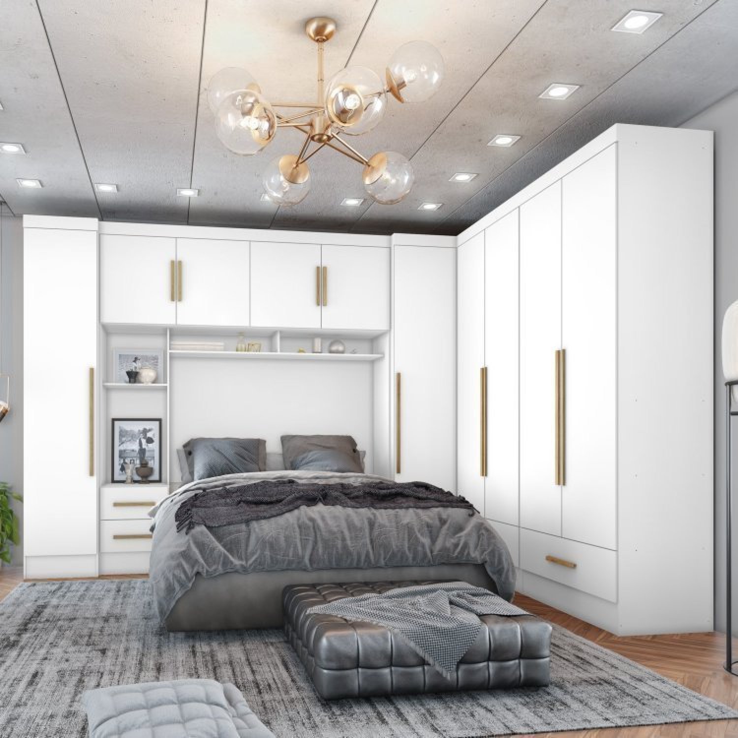 Quarto de Casal Completo 5 Peças 6 Portas 4 Gavetas com Maleiro Smart ...