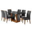 Ver imagem 2 de Conjunto Sala de Jantar Mesa 160x80cm Tampo com Vidro 6 Cadeiras Inspirare Yescasa Cinza/Mel