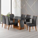 Ver imagem 1 de Conjunto Sala de Jantar Mesa 160x80cm Tampo com Vidro 6 Cadeiras Inspirare Yescasa Cinza/Mel
