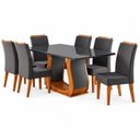 Ver imagem 2 de Conjunto Sala de Jantar Mesa 160x80cm Tampo com Vidro 6 Cadeiras Inspirare Yescasa Cinza/Mel