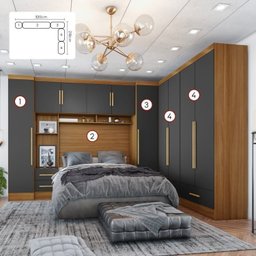 Quarto de Casal Completo 5 Peças 6 Portas 4 Gavetas com Maleiro Smart Plus - 4