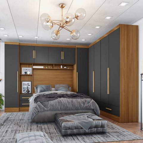 Quarto de Casal Completo 5 Peças 6 Portas 4 Gavetas com Maleiro Smart Plus