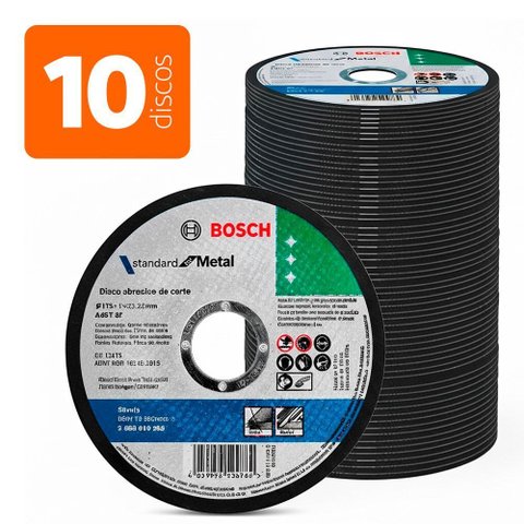 Kit 10 Discos de Corte para Esmerilhadeira Inox 4.1/2 7/8 Standard Reto Profissional - Bosch