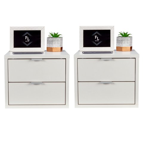 KIT 2 MESAS DE CABECEIRA SUSPENSA OFF WHITE DE 2 GAVETAS COM 30 CM ENVIAMOS MONTADA