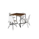 Ver imagem 2 de Mesa Industrial Base Ferro Preto em V Tampo 90x90 Amendoa 4 Cadeiras Eames Ferro Assento Branco
