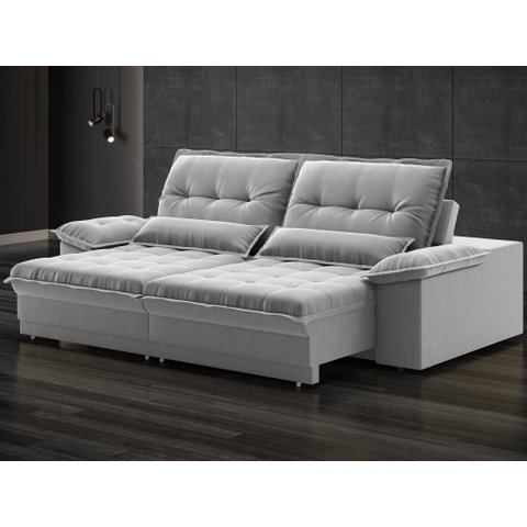 Sofá Bergamo 2,10m Retrátil e Reclinável Veludocristal Cinza - Netsofas