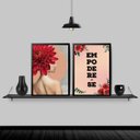 Ver imagem 2 de Kit 2 Quadros Feministas Mulher Com Flores 24x18cm:Madeira preta