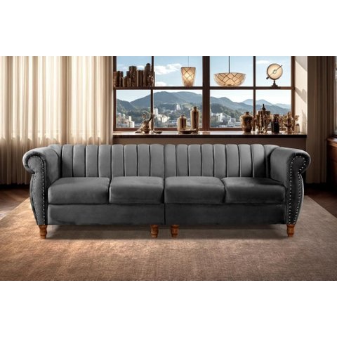 Sofá Realeza 4 Lugares Cor:veludo Cinza 220