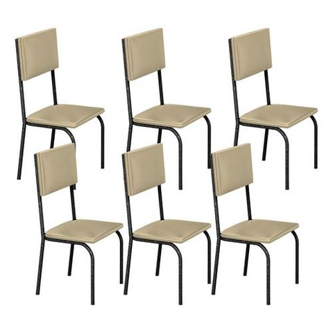 Kit 6 Cadeiras Ana Corino Creme Tubo Martelado