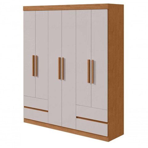 Guarda Roupa Casal Zeus 6 Portas de Bater 4 Gavetas MDP Amendoa Clean-Off White Móveis Lopas