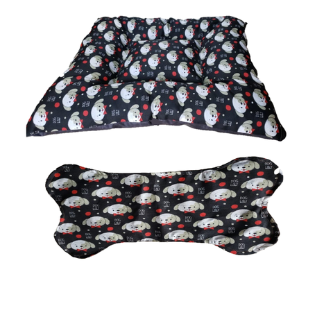 Kit Caminha Cama Pet Colchonete Cães Gato 60x60 + Tapete Comedouro Fundo Impermeável Preto