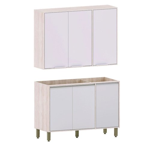Kit Armário Aéreo e Balcão para Pia 120 Cm Atenas Cinza Cristal