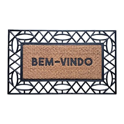 Capacho de Borracha Frame e Fibra de Coco 45x75cm - Uzzo Frame Losangos