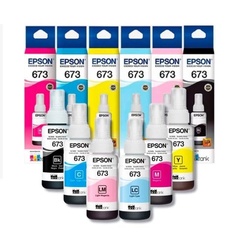 Kit 6 Cores Tinta Epson 673 T673 Original para Impressora Ecotank L800 L805 L810 L850 L1800 6x70ml