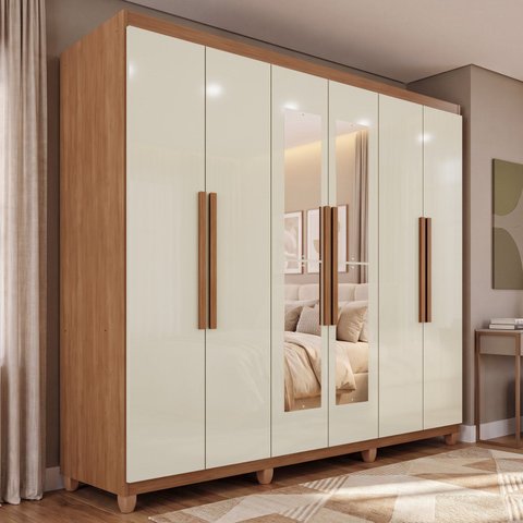Guarda-Roupa Casal 6 Portas 4 Gavetas com Espelho com Pés Mônaco