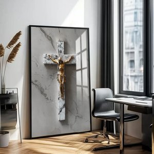 Quadro Crucifixo Jesus: Moldura Preta Canvas com Vidro/ 100x150