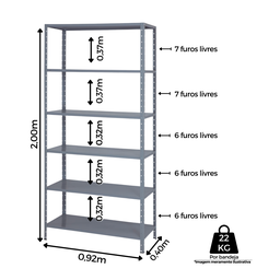 Estante de Aço 40cm - 6 Prateleiras Cinza 22kg por Prateleira - 3