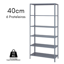Estante de Aço 40cm - 6 Prateleiras Cinza 22kg por Prateleira - 5