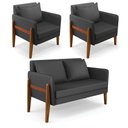 Ver imagem 1 de Kit 1 Sofá Namoradeira e 2 Poltronas Lana Corino Preto Base de Madeira - D’Rossi