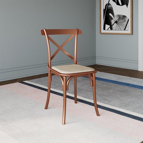 Cadeira Jantar Katrina Premium Cobre Assento Corano Bege