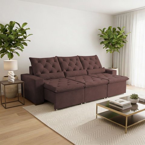 Sofá Retrátil 290m Terra Premium e Reclinável com Suede de Alta Durabilidade Milão Marrom