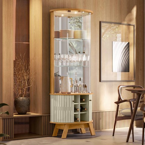 Cristaleira com Led e Espelho 67x180cm Marina Madetec:cumaru/opala