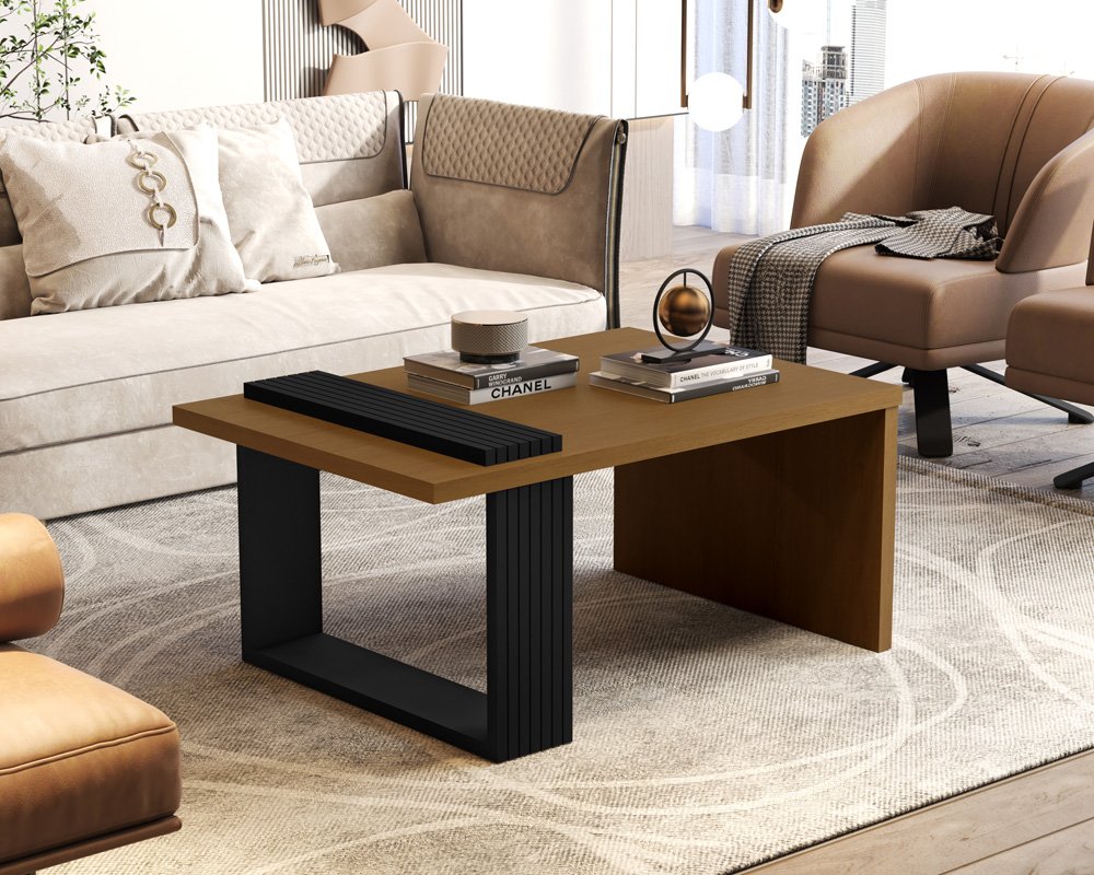 Mesa de Centro Jb 8020 Luxo Sala Nature/preto