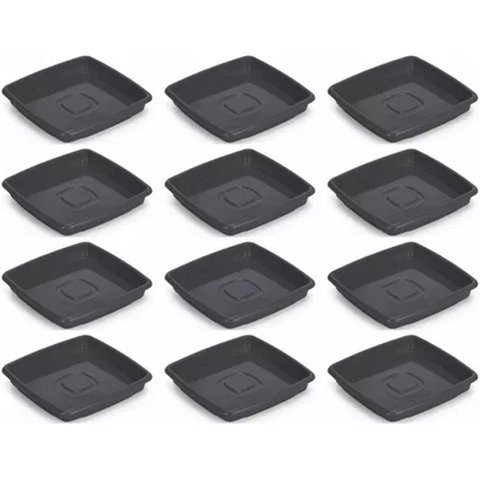 Kit 12 Pratos para Vaso Quadrado 20,5cm X 2,5cm Ercaplast