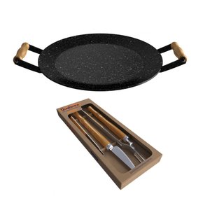 Kit Disco Esmaltado de Aço 43cm com Alça + Talheres Qualinox