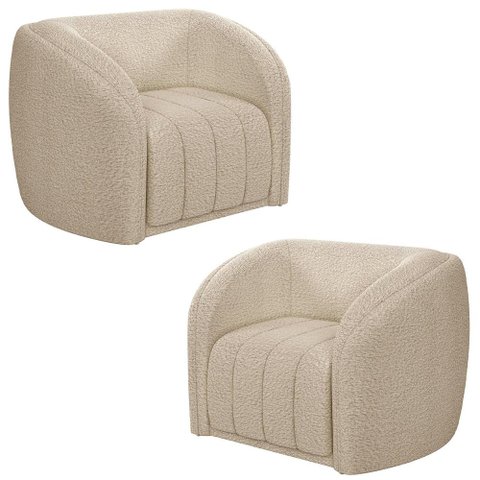 Kit 2 Poltronas Decorativa para Sala 112cm Meris M22 Bouclê Bege - Mpozenato