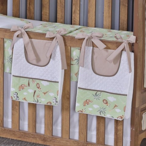 Porta Fralda Organizador Quarto de Bebê Menino Menina 2 Peças com Laço:safari Verde