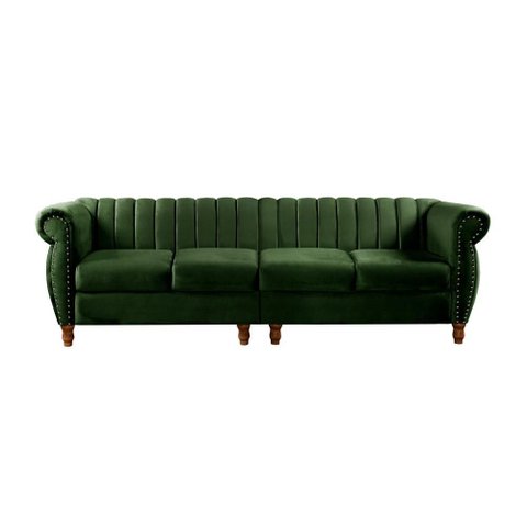 Sofá Realeza 4 Lugares Cor:veludo Verde 270