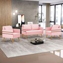 Ver mais imagens de Kit 01 Namoradeira e 02 Poltronas Suede Castanho Rosa Bebê