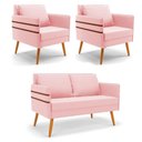 Ver imagem 1 de Kit 01 Namoradeira e 02 Poltronas Suede Castanho Rosa Bebê